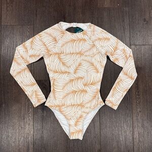 Roxy Cream and Orange Leaf Print Bodysuit